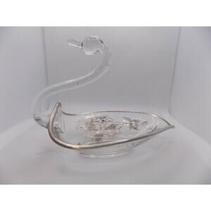 Vintage Silver Overlay Duncan & Miller Silver City Springtime Swan Candy Dish
